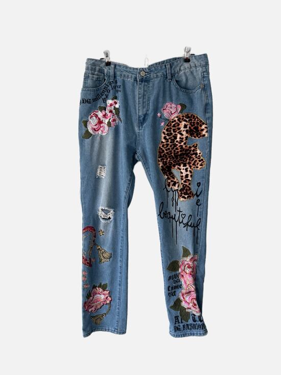 Malonacia Denim - Malonacia Floral Animal Embroidered Distressed Jeans 10